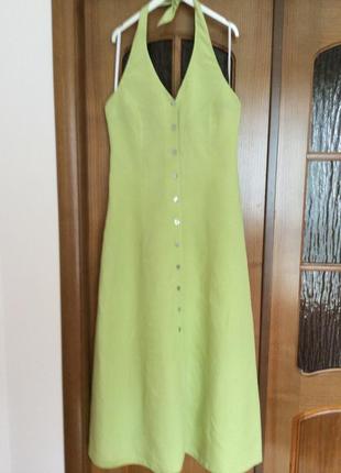 Сарафан плаття максі нове льон+віскоза колір лайм