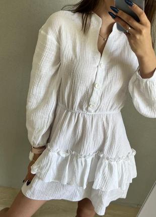 Платье из муслина белое с длинным рукавом4 фото