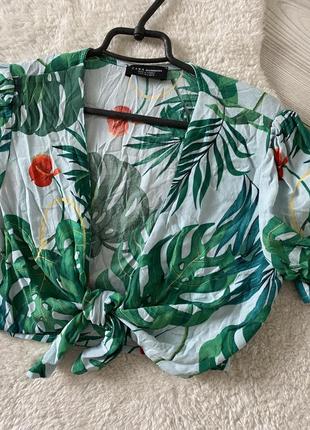 Топ на завязках блуза тропический принт2 фото
