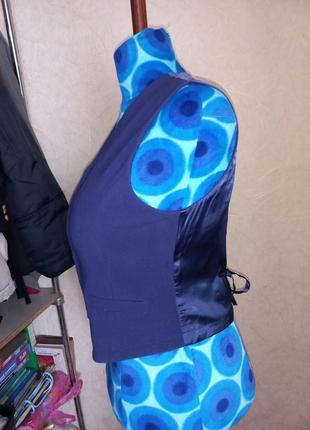 Синий  винтажный жилет из костюмной ткани 46 размер4 фото