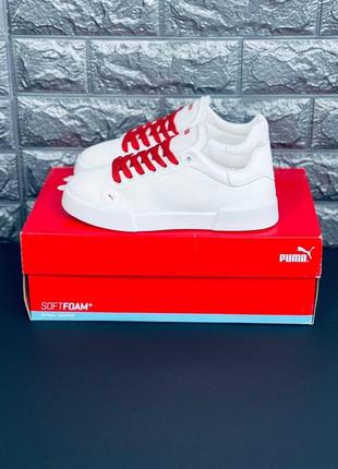 Кроссовки puma женские /подростковые белые с красными шнурками размеры 36-419 фото