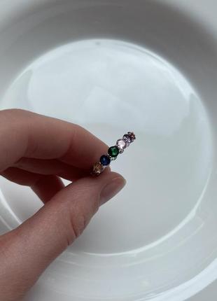 Кольцо с камушками, кольцо дорожка из разноцветных камешков3 фото
