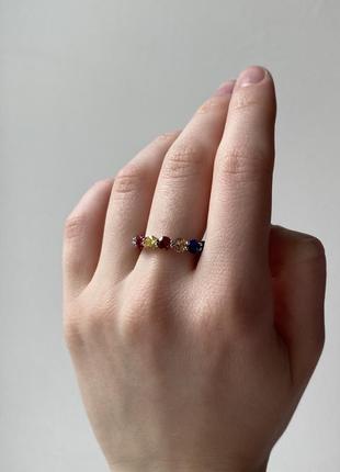 Кольцо с камушками, кольцо дорожка из разноцветных камешков5 фото