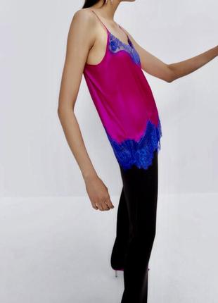 Премиальная блузка топ с кружевом в бельевом пижамном стиле uterque9 фото