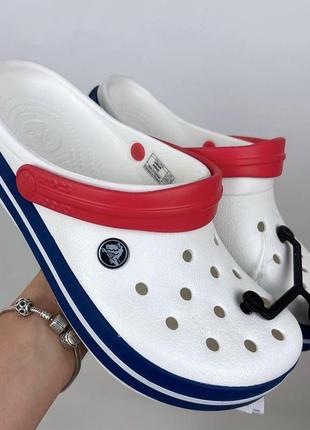 Мужские кроксы сабо crocs crocband white/blue белые унисекс