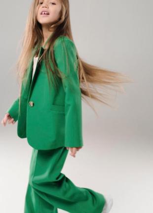 Костюм - двойка детский школьный брючный, однобортный пиджак, брюки для девочки, зеленый8 фото