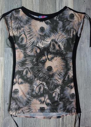 Красивая блуза сетка с волками р.42/44 блузка футболка топ