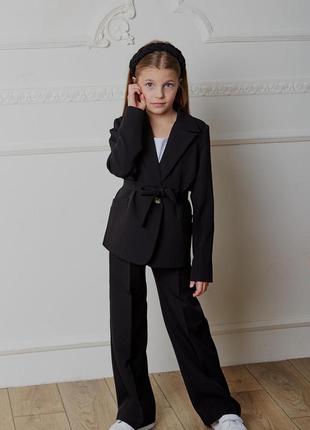 Костюм - двойка школьный детский подростковый брючный, однобортный пиджак, брюки для девочки, черный3 фото