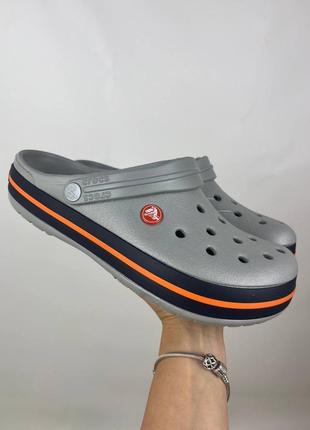 Мужские кроксы сабо crocs crocband light grey/navy