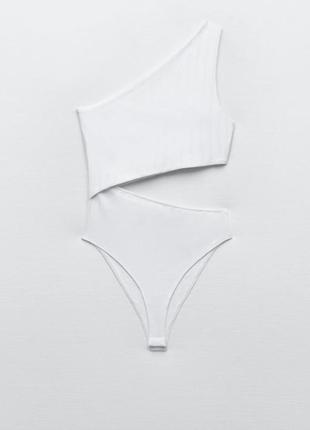 Стильний білий боді, жіночий бодік в рубчик zara