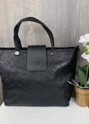 Модная женская сумка, стильная сумочка на плечо экокожа черная (0914)2 фото