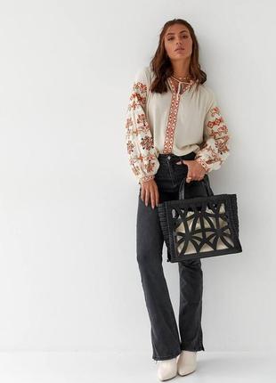 Оригинальная блуза-рубашка вышиванка с длинным рукавом норма