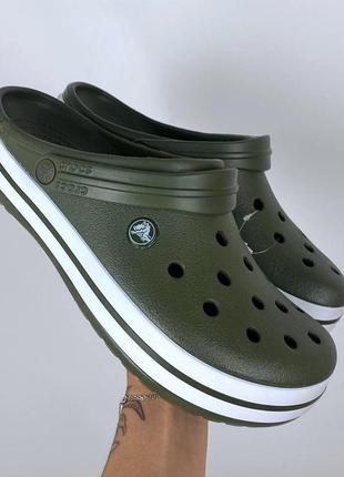 Мужские кроксы сабо crocs crocband army green хаки