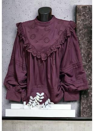 Блуза с объемным рукавом вышивкой george цвет марсала2 фото