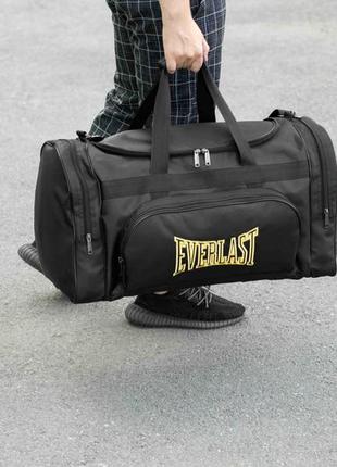 Спортивная мужская дорожная сумка everlast biz yellow черная тканевая в поездок на 60 литров для экипировки и3 фото