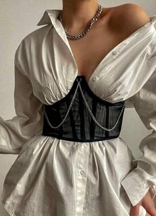 Новый женский корсет под грудь на талию из сетки с цепочкой, на шнуровке (р. s-м)