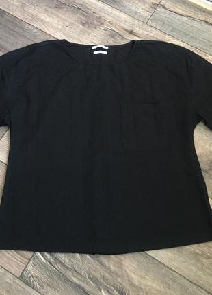 Черная блуза с натуральным составом широкого кроя офисная на жару2 фото