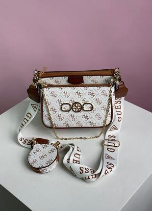 👜 сумка guess pochette multi white/brown