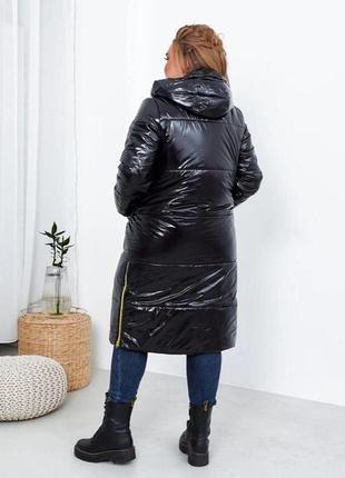 Женская куртка удлиненная зимняя из плащевки на синтепоне 250 размеры батал4 фото