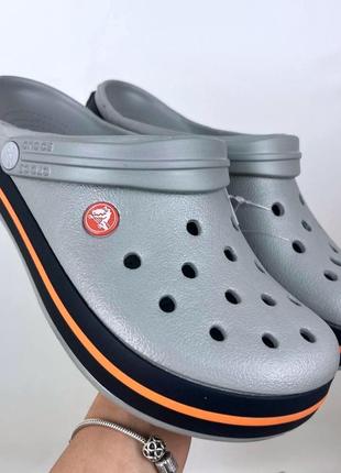 Чоловічі крокси сабо crocs crocband light grey/navy сірі