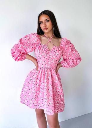 Літня сукня barbie рожева в квітах літо тренд 2023