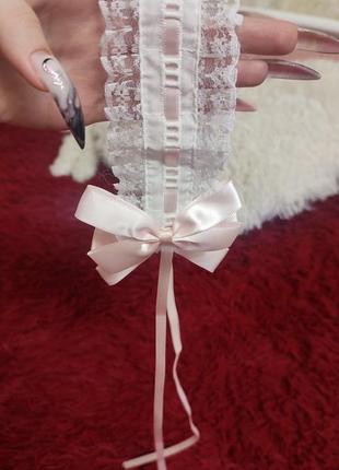 Мереживна стрічка повязка чепчик лоліта косплей аніме біла з рожевим