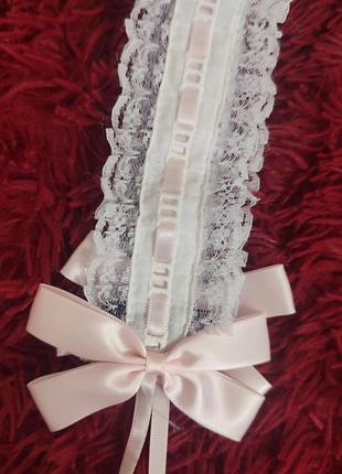 Мереживна стрічка повязка чепчик лоліта косплей аніме біла з рожевим