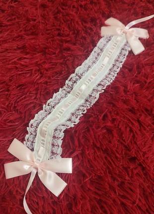 Мереживна стрічка повязка чепчик лоліта косплей аніме біла з рожевим