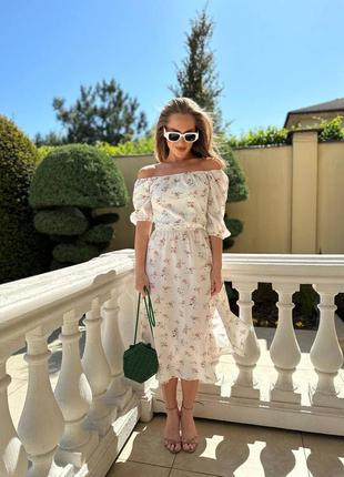 Ніжна біла літня трендова сукня в квітах довга сукня з шнурівкою на спині6 фото