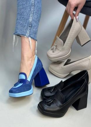 Эксклюзивные туфли из итальянской кожи и замши женские на каблуке платформе