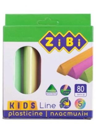 Пластилін zibi  5 кол 6229 неон  80г kids line трикутний (1/24/144)
