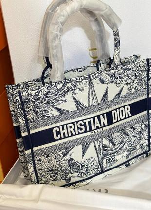 Сумка шоппер пляжная женская синяя тканевая в стиле диор dior3 фото