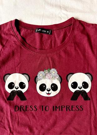 Футболка женская для девочки футболка с пандой футболка вишневого цвета