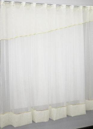 Шторки на кухню, балкон (260х170см). колір білий з кремовим4 фото