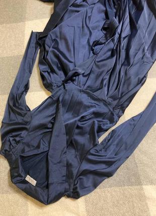 Шовкова міді сукня на запах з пишною спідничкою в темно-синьому кольорі s/m3 фото