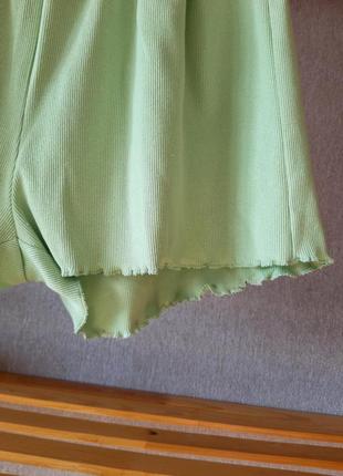 Літні жіночі пляжні домашні короткі шорти в рубчик бавовняні тонкі  салатові5 фото