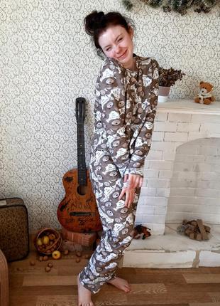 Костюм домашній трикотаж бавовна ведмедики піжама жіноча тепла4 фото