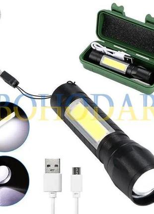 Ліхтарик фонарик ліхтар кишеньковий x-balog bl-511 cop-15800w маленький usb led cob бокове світло +кейс польща!