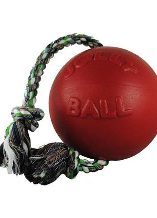 Іграшка для собак jolly pets м'яч з канатом romp-n-roll 22 см червоний (608rd)