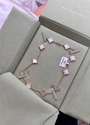 Колье розовый цветок клевер серебро золотистая цепочка брендовое в стиле van cleef
