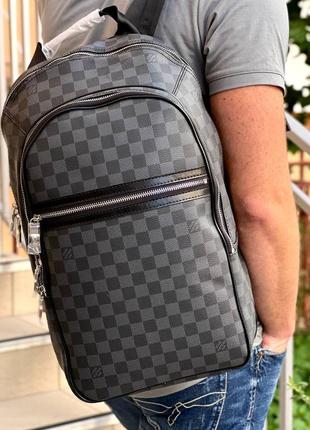 Рюкзак мужской черный серый канва кожа брендовый в стиле луи витон louis vuitton