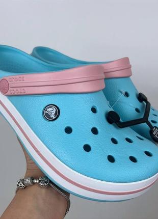 Женские кроксы сабо crocs crocband ice blue/white