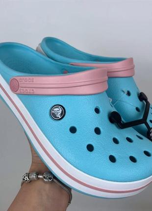 Женские кроксы сабо crocs crocband ice blue/white2 фото