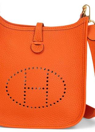 Сумка шоппер женская кожаная оранжевая брендовая в стиле hermes
