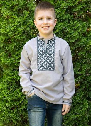 122-146р. вышиванка льняная на мальчика, рубашка с длинным рукавом1 фото