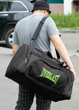 Спортивная мужская дорожная сумка everlast biz green черная тканевая в поездок на 60 литров для экипировки2 фото