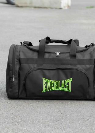 Спортивная мужская дорожная сумка everlast biz green черная тканевая в поездок на 60 литров для экипировки4 фото