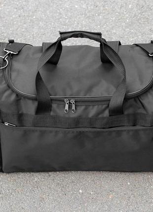 Велика дорожня спортивна сумка fat чорна тканинна для поїздок і тренувань у залі на 60 літрів міцна7 фото