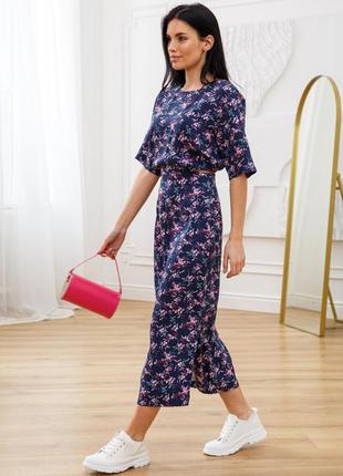 Летнее штапельное платье зоуи мили с открытой спиной с цветочным принтом 42-52 размеры разные цвета3 фото