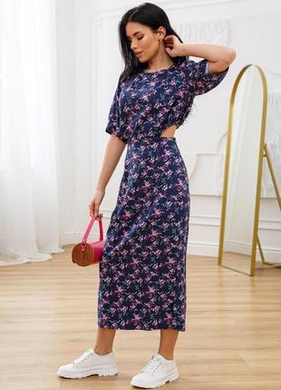 Летнее штапельное платье зоуи мили с открытой спиной с цветочным принтом 42-52 размеры разные цвета8 фото